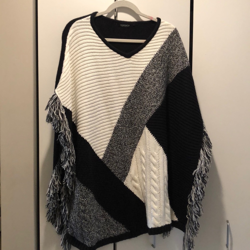 Color Block Textured Poncho